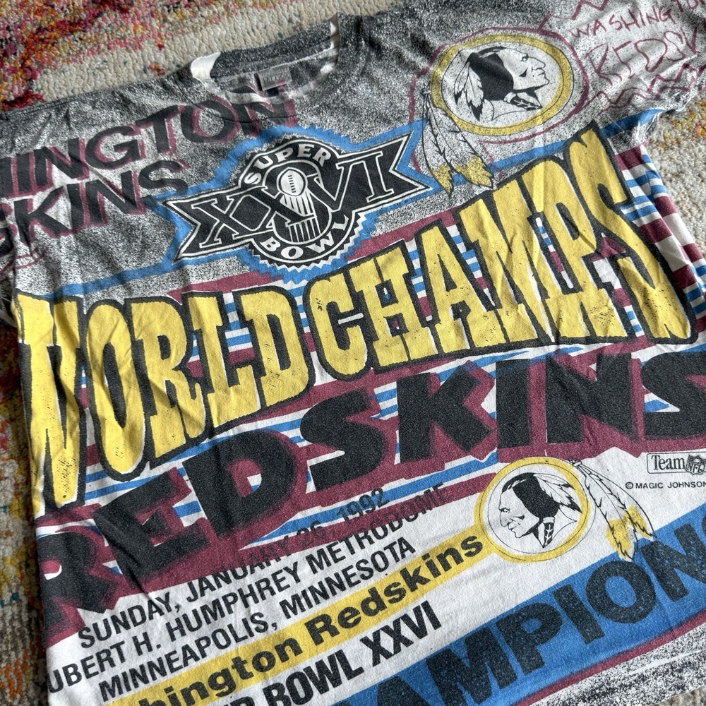 Vintage 1992 Washington Redskins Super Bowl XXVI All Over Print T-Shirt Mens XL - Picture 2 of 7
